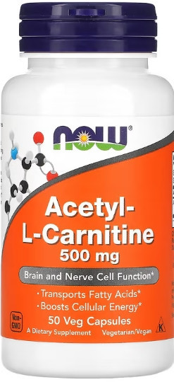 Ацетил-L-карнітин (ALC) NOW Acetyl L-Carnitine 500mg - 50 vcaps Київ - фото 1