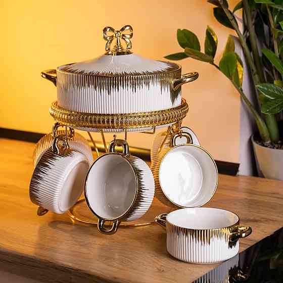 Yiwu Суповий сервіз на 6 персон супниця 2 (л) на підставці з бульйонницями 400 (мл) тарілки для Коломыя