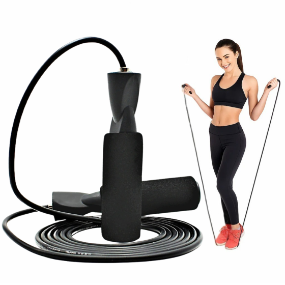 Скакалка швидкісна, гімнастична для тренувань і кросфіту з підшибниками, спортивна довжина 2.8 м, чорна Кам'янець-Подільський