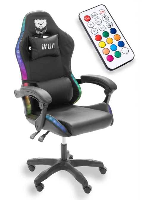 Геймерське крісло Grizzly з RGB LED підсвіткою (12 режимів), Чорний Київ - фото 10
