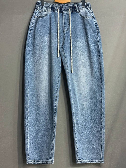Джинси жіночі Liana 1-056 MOM jeans на резинці зі шнурком стрейчеві великі розміри блакитні, блакитний, 4О, 40, 112 см, 130 см Київ - фото 7