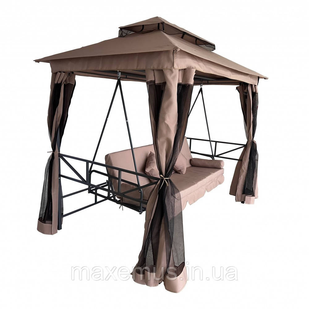 Садовые качели B0 02 с навесом подушками и москитной сеткой качели для сада и дачи коричневая Мостиска - изображение 13