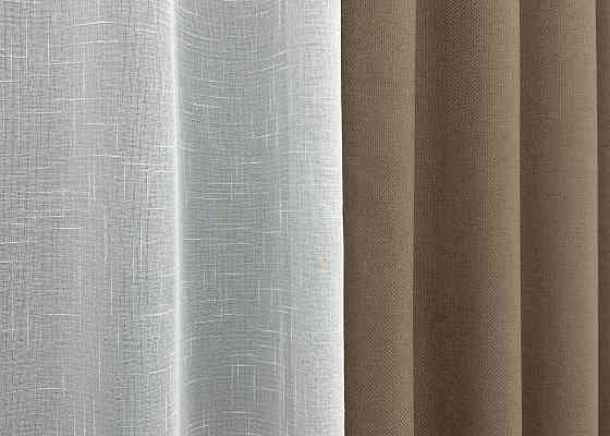 Комплект штор VR-Textil Лен Мешковина 150х270 2шт и Тюль 400х270 825ш-115т Темно-бежевый с белым 71-017/3 Киев