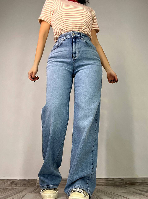 Джинси жіночі Zeo Basic 4742 palazzo jeans висока талія широкі палаццо стрейчеві блакитні, блакитний, 34, 34, 73 см, 100 см Київ - фото 1