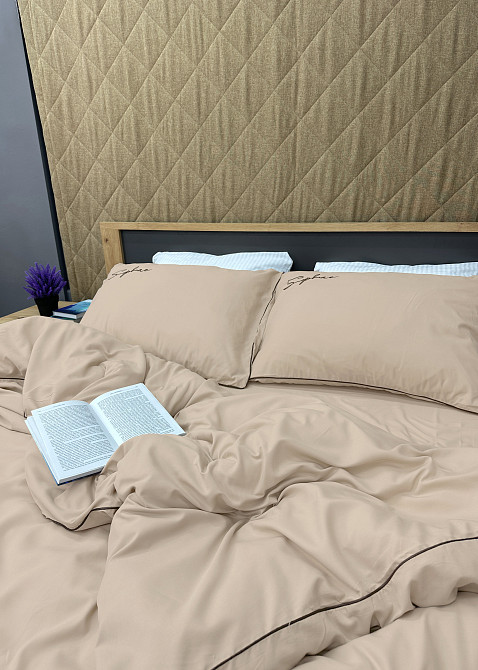 Комплект постільної білизни Сатин, Двоспальний 180х220 Бежевий (88-145) Київ - фото 6