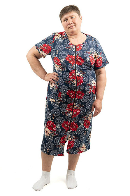 Халат жіночий, літній, 100 х/б темно-синій топ 60 Київ - фото 1