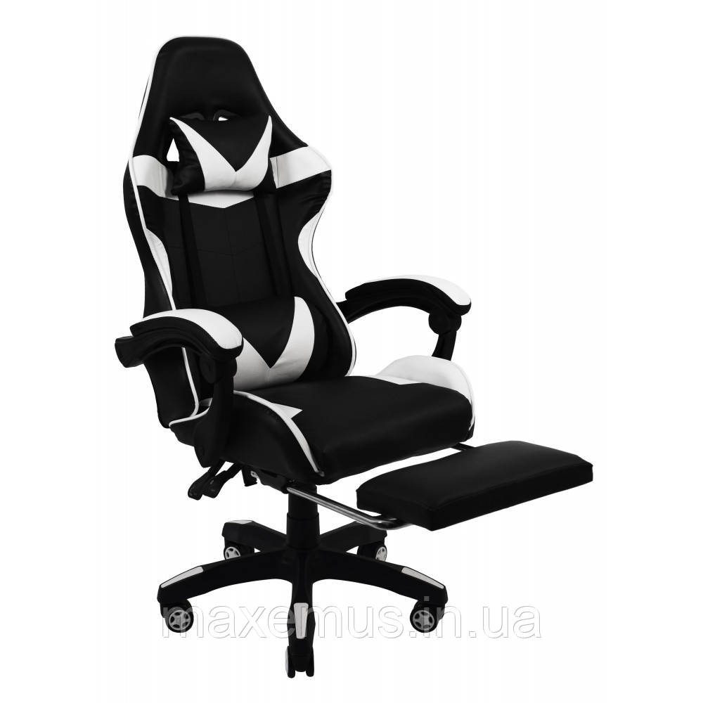 Геймерское кресло раскладное B 810 с подставкой для ног игровое кресло с подголовником для геймеров белое Мостиска - изображение 1