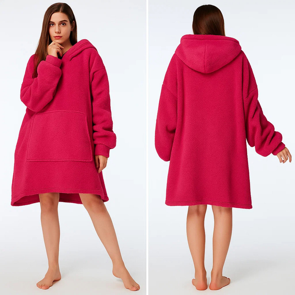 Плед толстовка с капюшоном (100х80см) HUGGLE HOODIE, Малиновый / Плед-худи / Оверсайз толстовка плед с капюшоном Киев - изображение 2