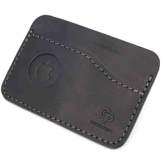 Горизонтальний картхолдер з утримувачем для Apple AirTag з натуральної шкіри GRANDE PELLE 11611 Чорний Київ