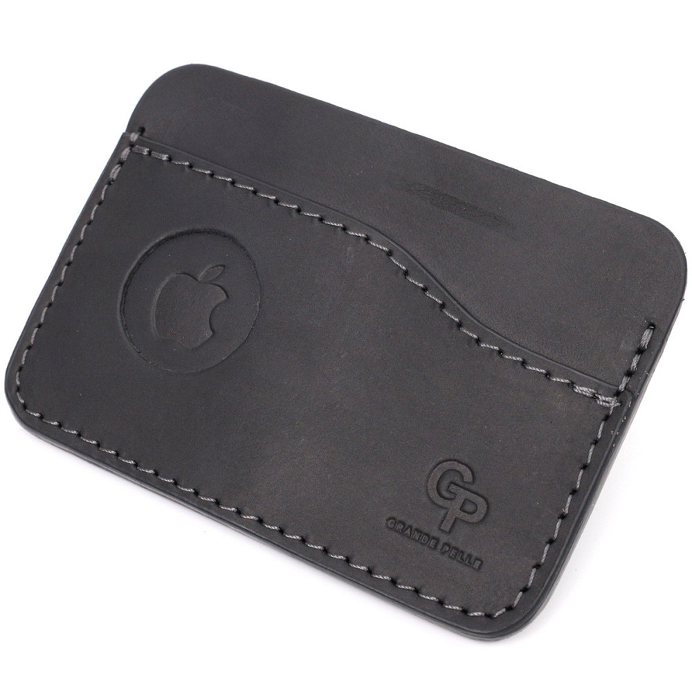 Горизонтальный картхолдер с держателем для Apple AirTag из натуральной кожи GRANDE PELLE 11611 Черный Киев - изображение 1