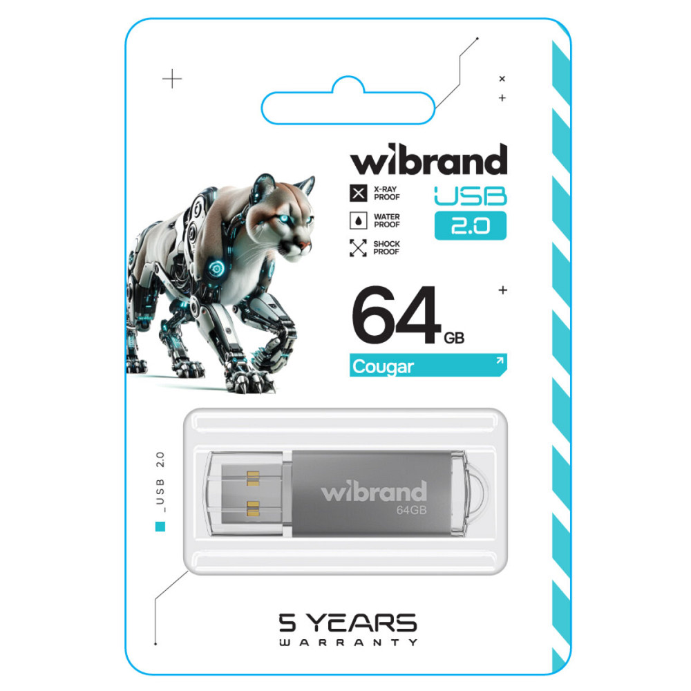 Flash Wibrand USB 2.0 Cougar 64Gb Silver (WI2.0/CU64P1S) Київ - фото 2