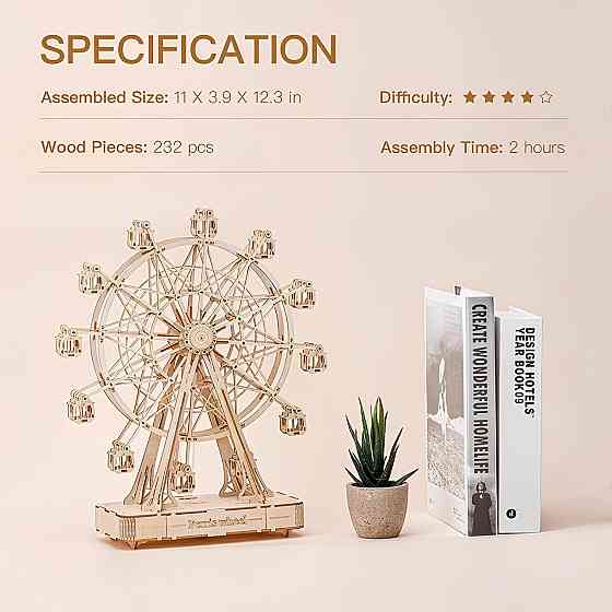 Конструктор Robotime Оглядове колесо 232 деталей. Дерев`яна 3D модель з музикою 28*10*34 см Київ