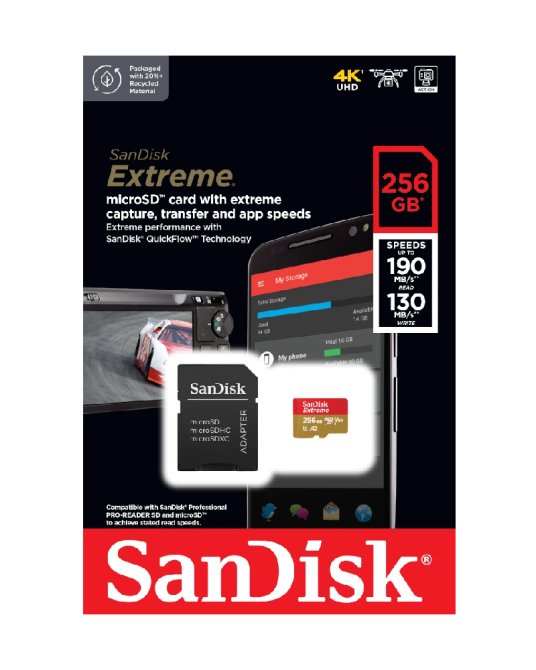 Карта пам'яті microSDXC (UHS-1 U3) SanDisk Extreme A2 256Gb class 10 V30 (R190MB/s,W130MB/s) (adapter SD) Київ - фото 2