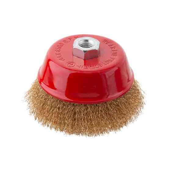 Щітка чашкова, 125 мм, M14, кручений дріт покритий латунню, для КШМ, 6500 об/хв INTERTOOL BT-1126 Київ