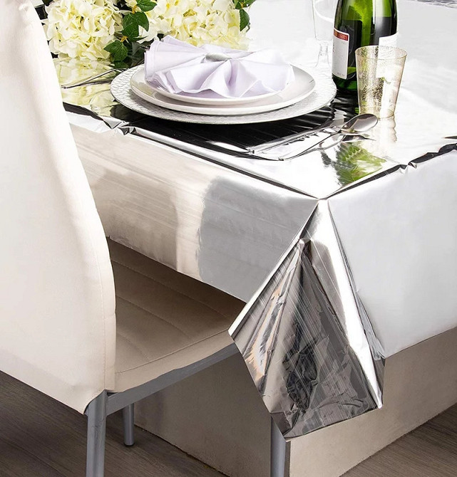 Скатерть клеенка из фольги 270 на 100 см серебристый Киев - изображение 2