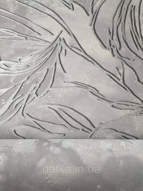 Обои виниловые на флизелине метровые Sintra Edelina листья серебристые на темно сером Киев - изображение 3
