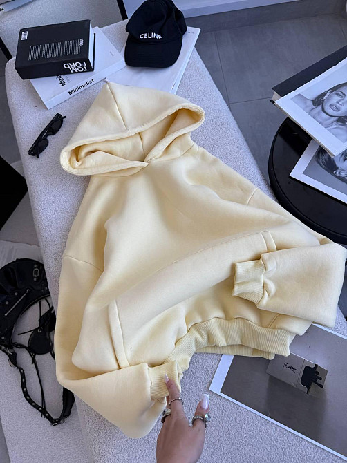 Женская утепленная оверсайз худи трехнить на флисе Желтый Одесса - изображение 5