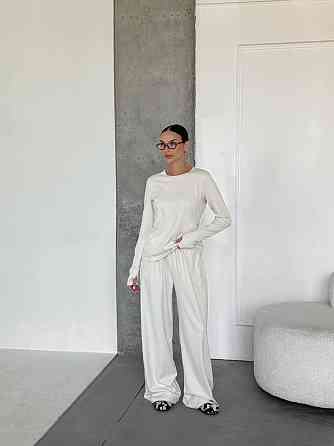 Женский теплый базовый костюм двойка из турецкого микрофлиса Молочный Одесса