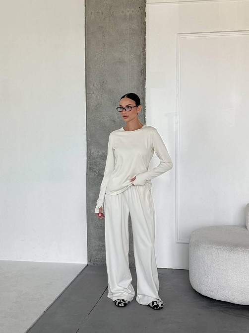 Женский теплый базовый костюм двойка из турецкого микрофлиса Молочный Одесса - изображение 5