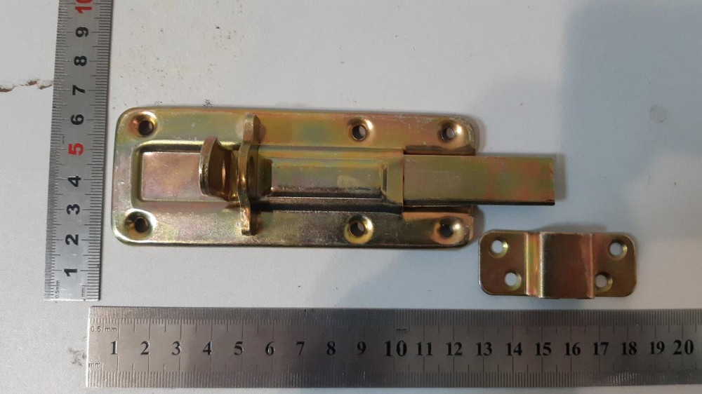 Засув плоский в жовтому оцинку 120мм,  з отвором для колодки "P-o" Київ - фото 2