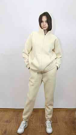 Костюм женский теплый спортивный на флисе кофта на змейке Молочный 46/48 Харьков