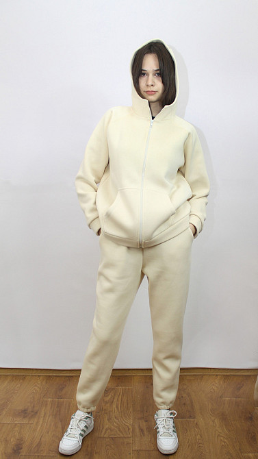 Костюм женский теплый спортивный на флисе кофта на змейке Молочный 46/48 Харьков - изображение 1
