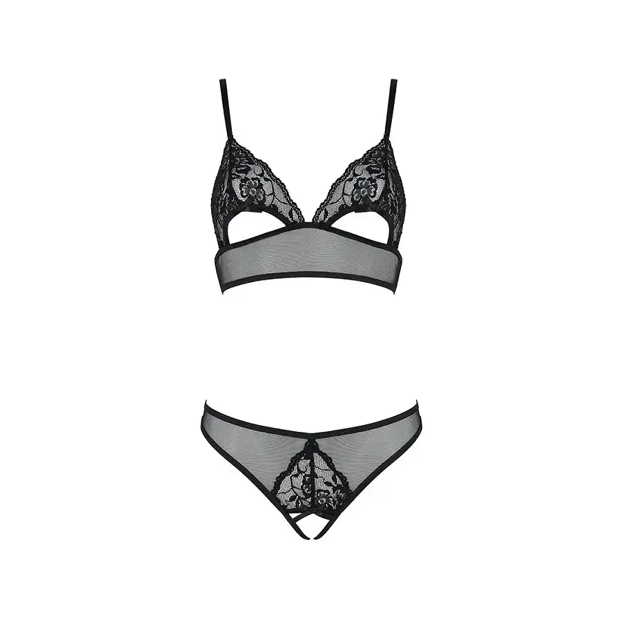 Комплект із бралету з ажурним ліфом та відкритими трусиками Passion CHRISTA SET Open Bra L/XL black Львов - изображение 3