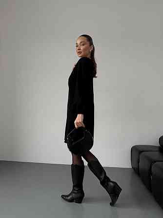 Женское базовое платье свободного кроя с объемными рукавчиками микровельвет Черный, 46/48 Одесса