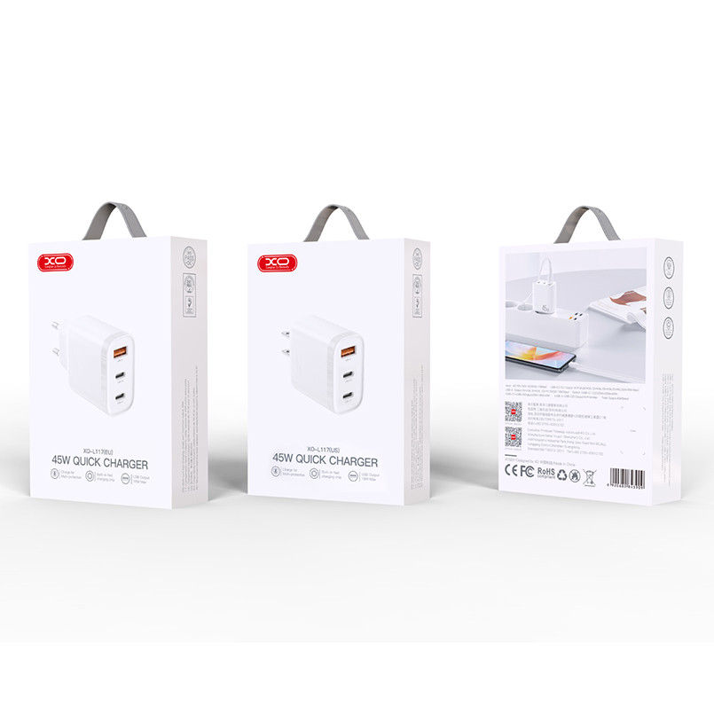 Мережевий зарядний пристрій XO L117 PD45W/QC18W 2USB-C+1USB-A білий Львів - фото 7