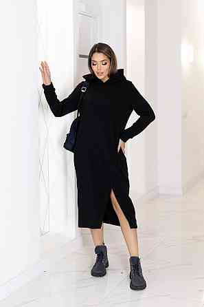 Тепла трикотажна сукня міді з капюшоном "Era" | Батал Київ