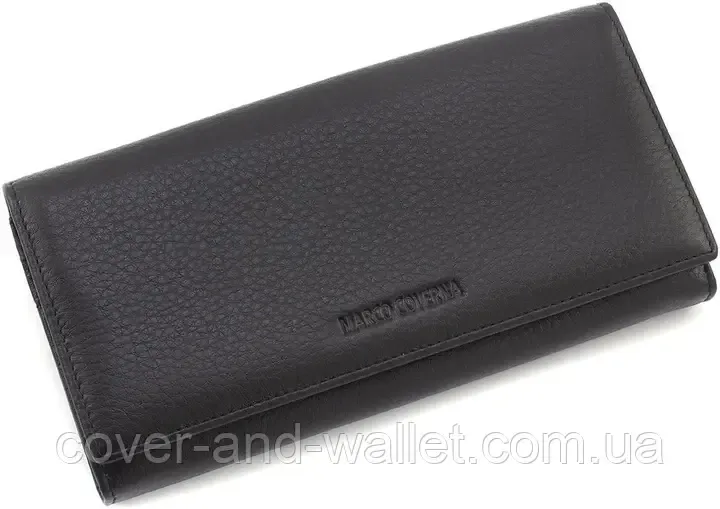Класичний жіночий гаманець чорного кольору з італійської преміальної шкіри Marco Coverna Київ - фото 1