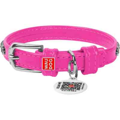 Нашийник для тварин WAUDOG Glamour з QR-паспортом "Стрази" XS Ш 9 мм рожевий (33067) Вінниця