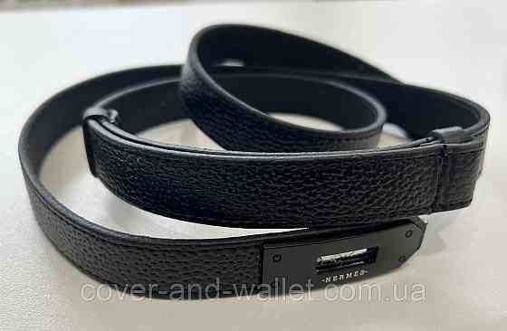 Модний жіночий ремінь чорного кольору з стильною пряжкою Kelly 20 мм Puos (шкіра) Київ