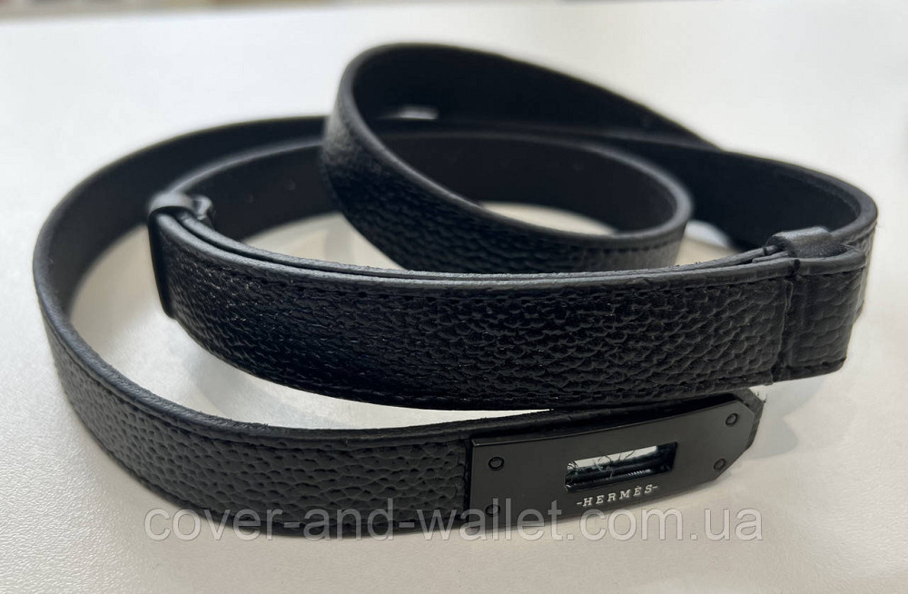 Модний жіночий ремінь чорного кольору з стильною пряжкою Kelly 20 мм Puos (шкіра) Київ - фото 4