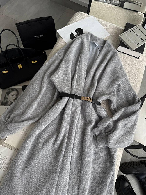 Жіночий затишний оверсайз кардиган із поясом альпака Сірий Одеса - фото 10