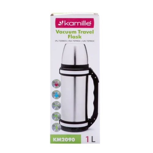 Термос 1000мл з ручкою та ремінцем нержавіюча сталь KAMILLE 2090 Житомир - изображение 8