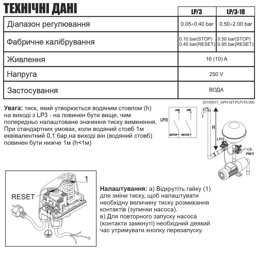Релє защиты от сухого хода LP/3 FF4 Italtecnica Київ - фото 8