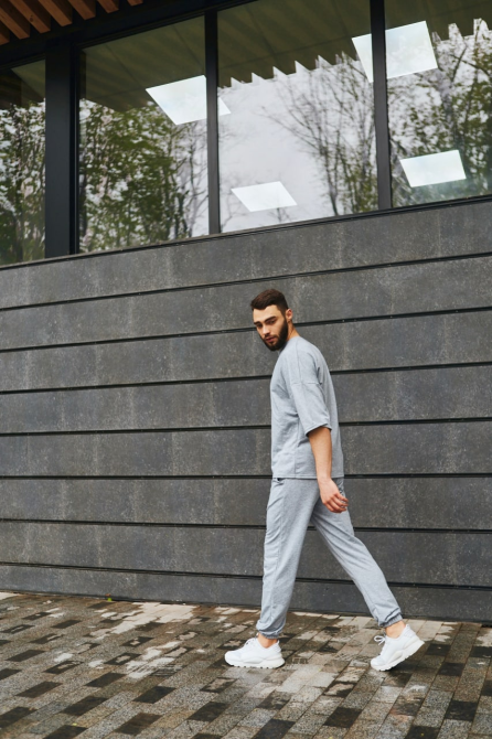 Комплект мужской футболка штаны Марсель оверсайз Серый S Харьков - изображение 7