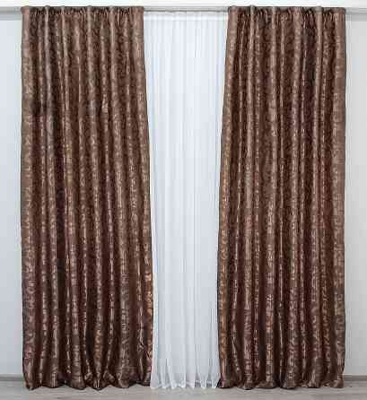 Комплект готових штор VR-Textil Жакард Вензель № 478ш Світло-коричневий 150х270 см 2 шт (30-219) Київ
