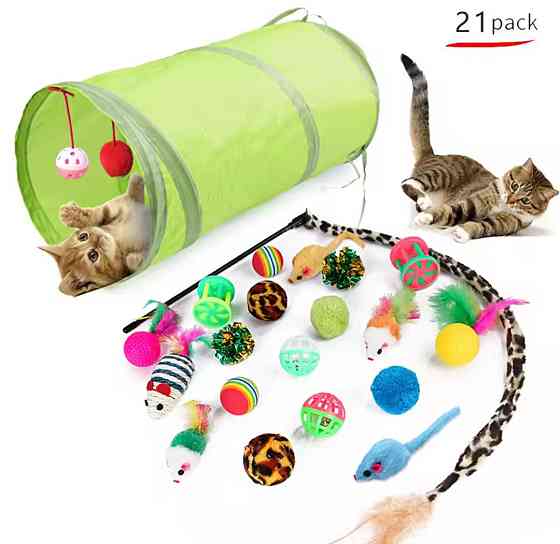 Набор для котов разными игрушками и тунелем 21 шт разноцветный Киев