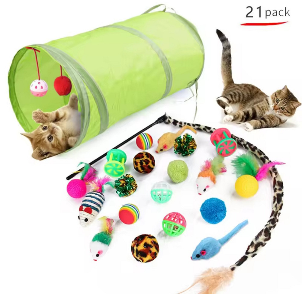 Набор для котов разными игрушками и тунелем 21 шт разноцветный Киев - изображение 1