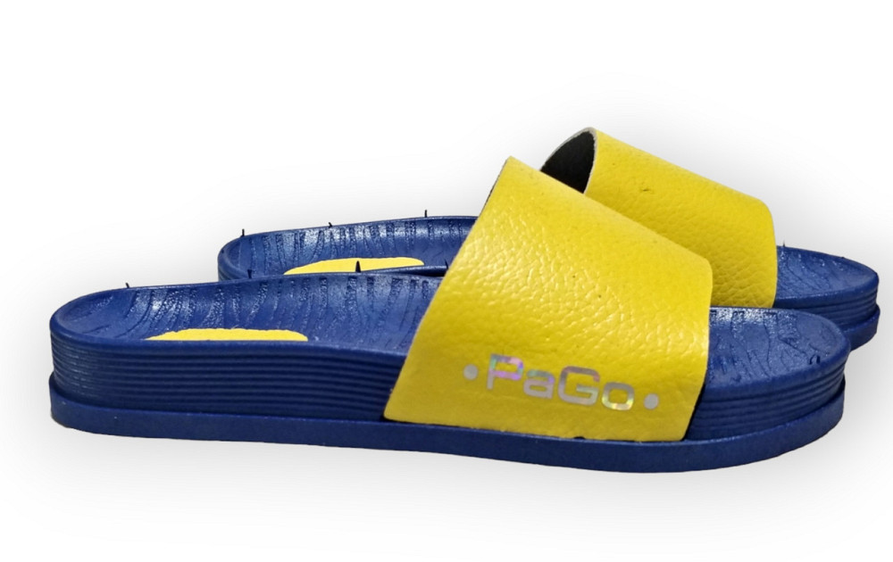 Шлепанцы Детские кожаные сине жёлтые PaGo 29 Одесса - изображение 1