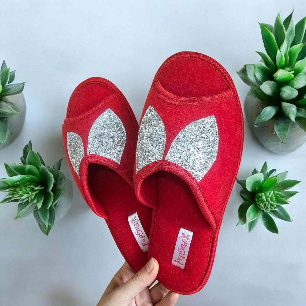 Капці жіночі домашні PaGo повсть щільний 38р червоні з блискучими вушками Одеса - фото 6