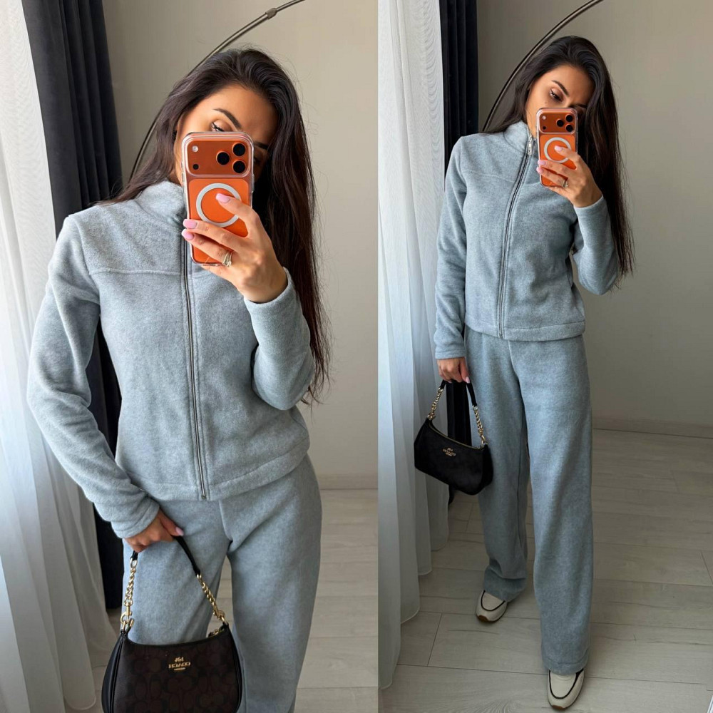 Жіночий повсякденний теплий костюм: кофта на блискавці та штани турецький двосторонній фліс Сірий, 46/48 Одеса - фото 3