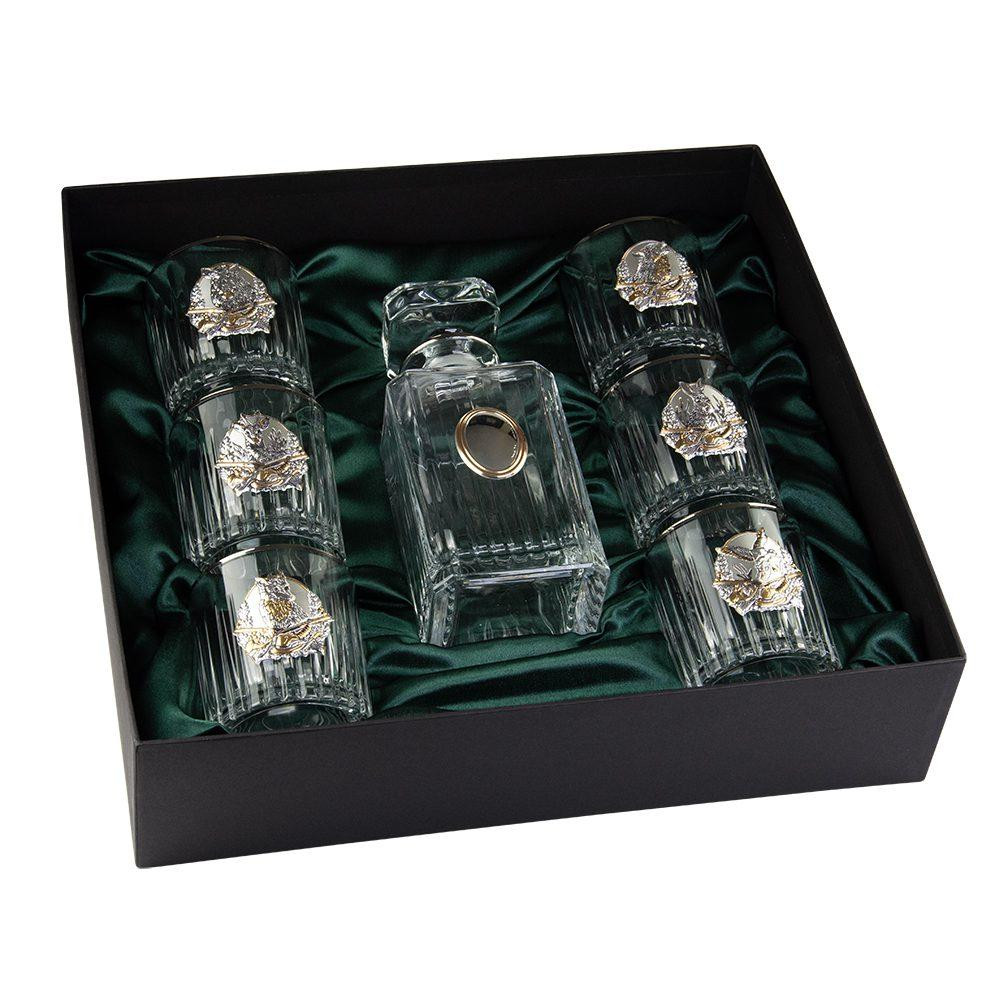 Набір для віскі «Полювання» Boss Crystal, графин та 6 келихів, платина, срібло, золото, кришталь Рівне - фото 1