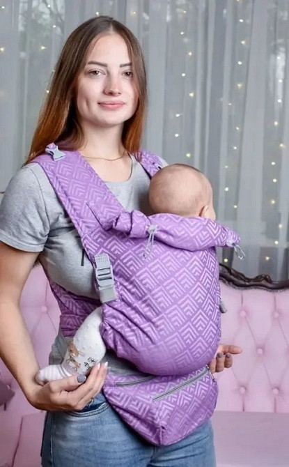 Май-слінг жаккардовий з народження до 36 місяців Coolbabka Бузковий Geometry Кривий Ріг - фото 4