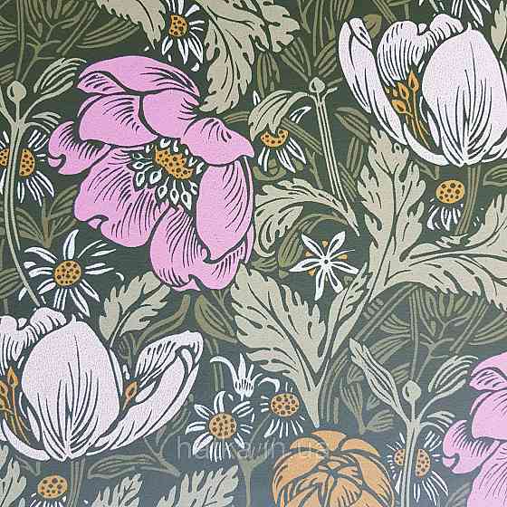 Обои флизелиновые экологически чистые Rasch Salisbury 0.53х10 цветы яркие розовые желтые бежевые на зеленом Киев