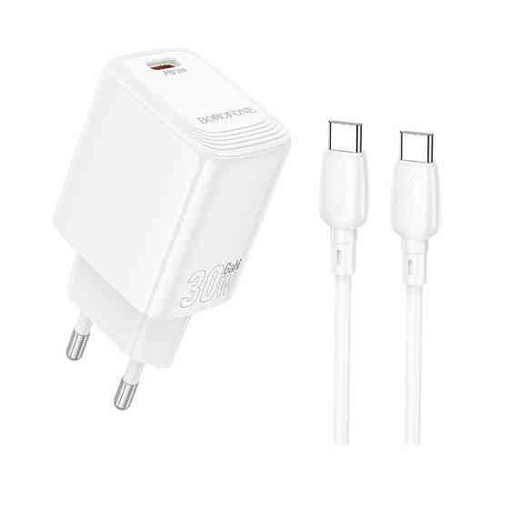 Мережевий зарядний пристрій з кабелем BOROFONE BN28 Fuente single port PD30W charger set (C to C) (EU) White Одеса