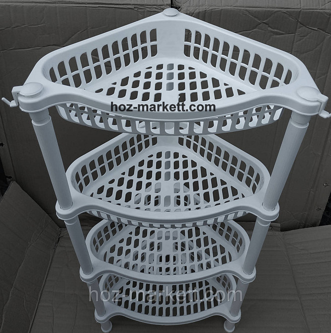 Кутова етажерка біла пластикова для ванни та кухні 4 яруси Харків - фото 8