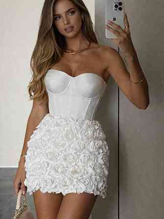 Жіноче романтичне мініплаття з корсетним ліфом з чашками костюмна + сітка з трояндами Молочний, 42/44 Одеса